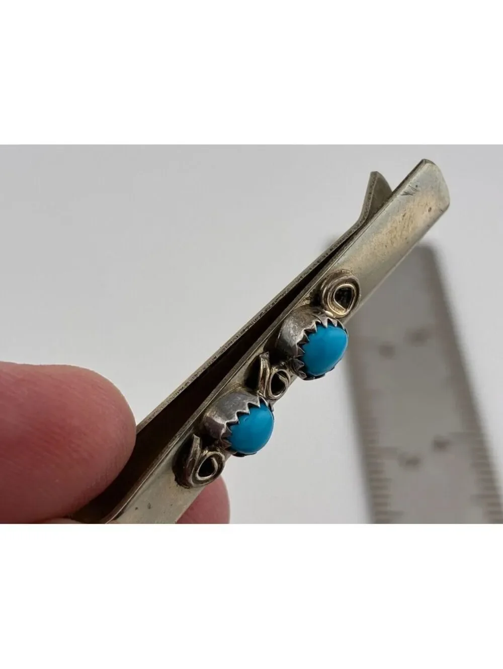 Vintage Nickel Money Clip with Turquoise Stones set in Silver Bezels SW style